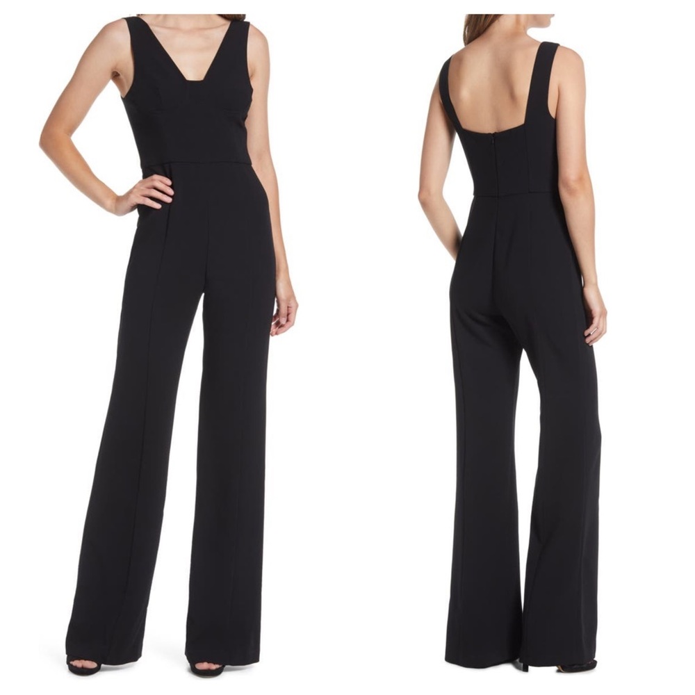 Black Halo Black V-Neck Wide-Leg Sleeveless Jumpsuit